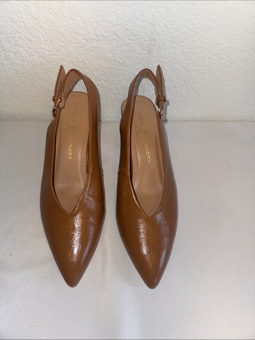 Chinese Laundry Menny Pointed Toe Slingback Block Heel Pumps Tan Brown 8
